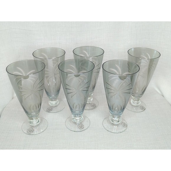 Lenox British Glass Colonial Green Scenic Etched Palm Tea Glasses Set of 6 - Picture 1 of 7